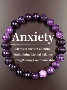 Crystal Anxiety Bracelet, Natural Healing Crystal, Amethyst Crystal Energy Bracelet, Handmade Stress Relief Charm, Engraved Design, Gift for Men & Women, Mental Health Accessory