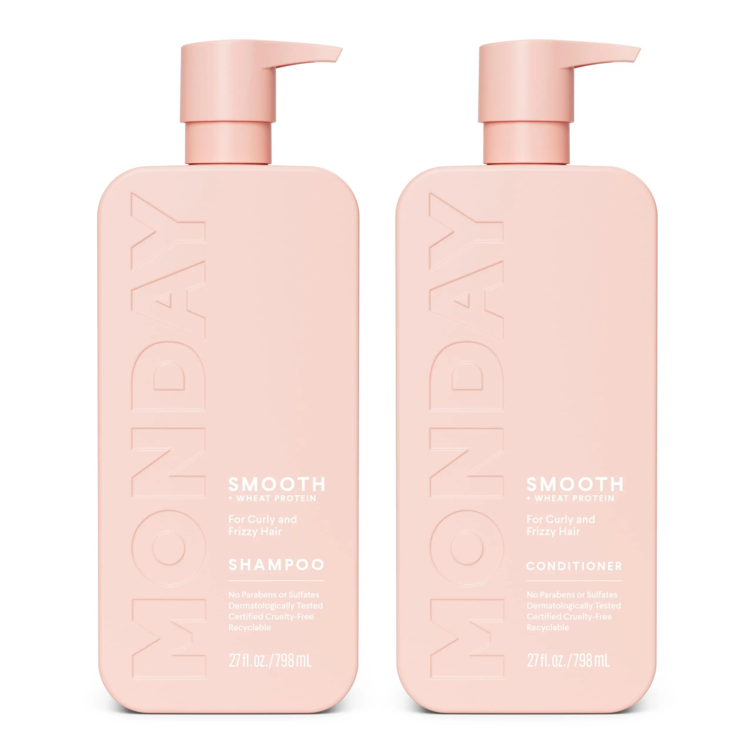 MONDAY Haircare SMOOTH Shampoo + Conditioner Bathroom Set (2 Pack) 27oz Each for Frizzy, Coarse, & Curly Hair, Coconut Oil, Shea Butter & Vitamin E Cleansing