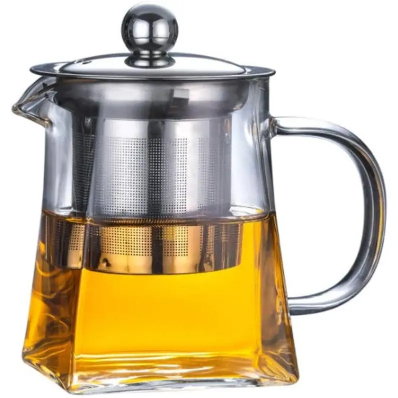 Glass Teapot with Stainless Steel Infuser & Lid, Borosilicate Glass  Kettle Stovetop Safe, Blooming & Loose Leaf Teapot,Glass Square Pot (350ML/12oz)