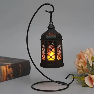 12PCS  Mini Lantern with LED Candle, Father's Day gifts, boyfriend gifts    Small  Decorative Indoor, Vintage Moroccan Lantern for Ramadan Decorations, Hanging Decor for Wedding Christmas, Table Centerpiece, Brushed Brass Decorating Living Room Ornaments