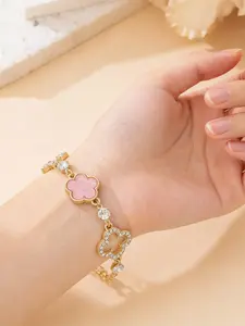 1 women's luxurious and elegant water diamond hollow clover and flower pendant bracelet, Y2K aesthetic girl gift jewelry Alloy Material (no gift box)