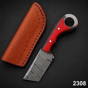 Custom Hand-Forged Damascus Steel Compact Utility Tool with Wood Handle – 512 Layers Handmade Collectible with Leather Sheath
