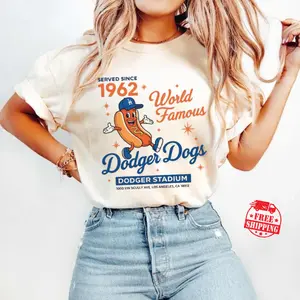 [Sale up to 50%] [Free Ship] Comfort Color Dodger Dogs World Famous 1962 Stadium Tee, Retro Ballpark Hot Dog Shirt