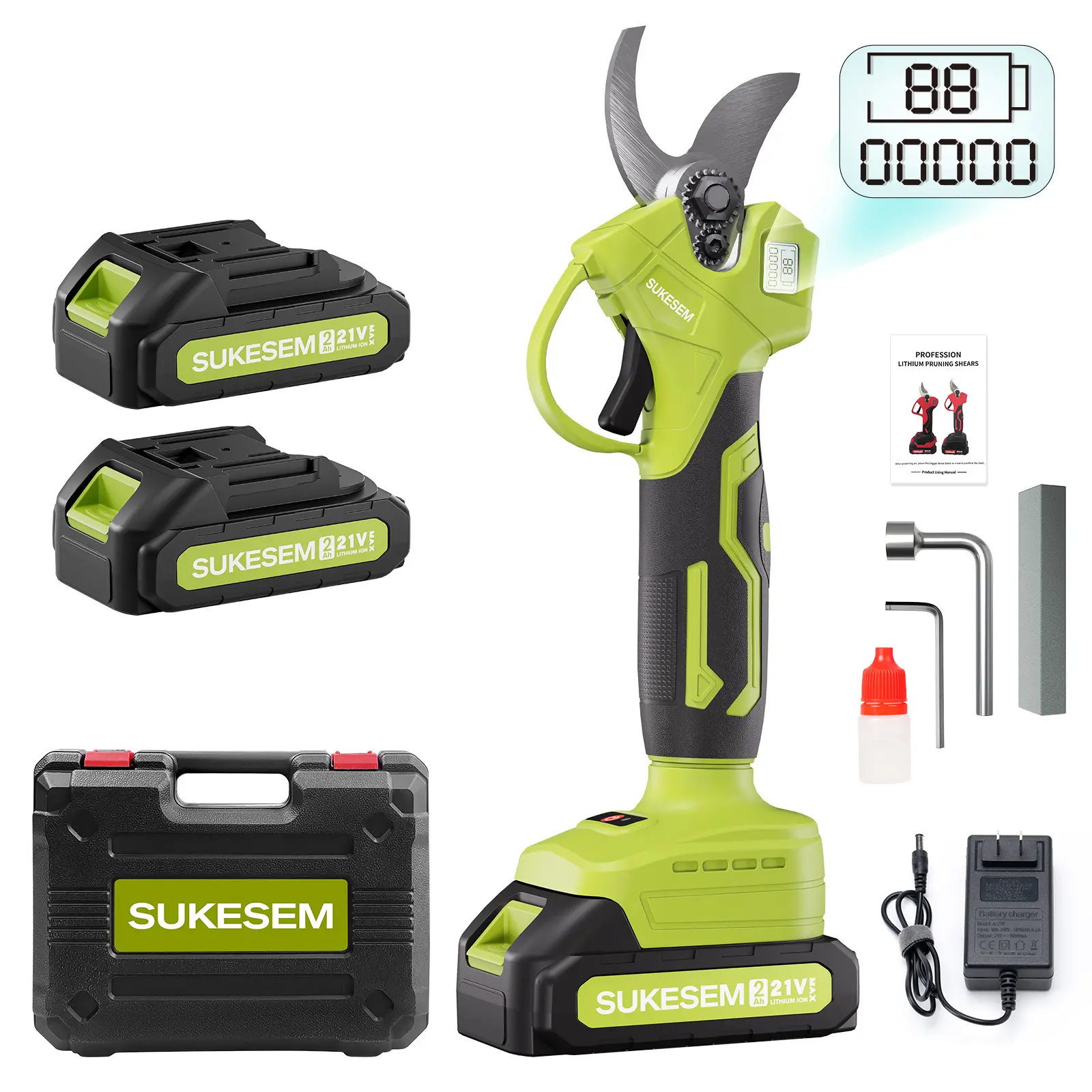 21V Handheld Cordless Electric Pruners - Garden Pruning Tool with LCD Display, Rechargeable Battery, for Shrubs