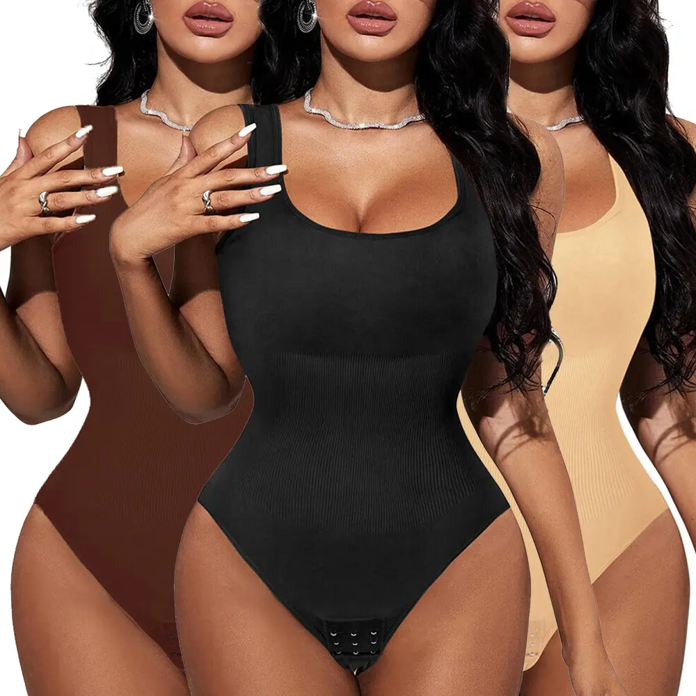 Women's 2-Piece Solid Ribbed Tank Bodysuits - Sleeveless Round Neck, Soft Stretchy Fabric for Layering, Minimalist Fashionable Bodysuits, Bodysuit For Women, Compression Garments