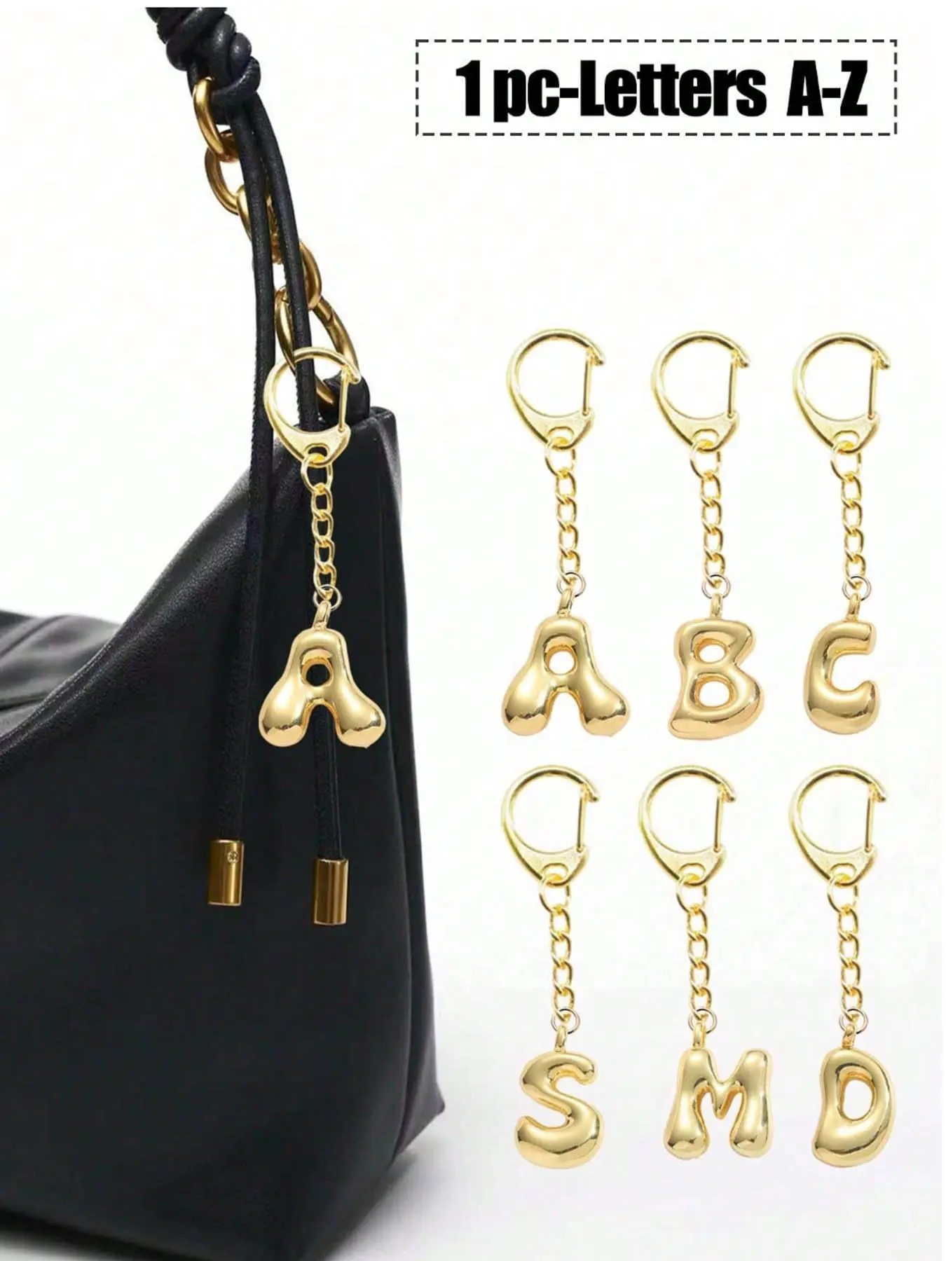 Cute Letter Pendant Necklace Charm, Lucky Crystal Pendant, Alphabet A-Z, Shiny Alloy Bag & Backpack Hanging Accessory, Fashion Alphabet Pendant, Initial Pendant