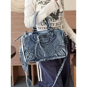 Women's Fashionable Denim Effect Tote Bag, Casual Large Capacity Shoulder Bag for Daily Used, Trendy All-match Bag for Commuters and Students