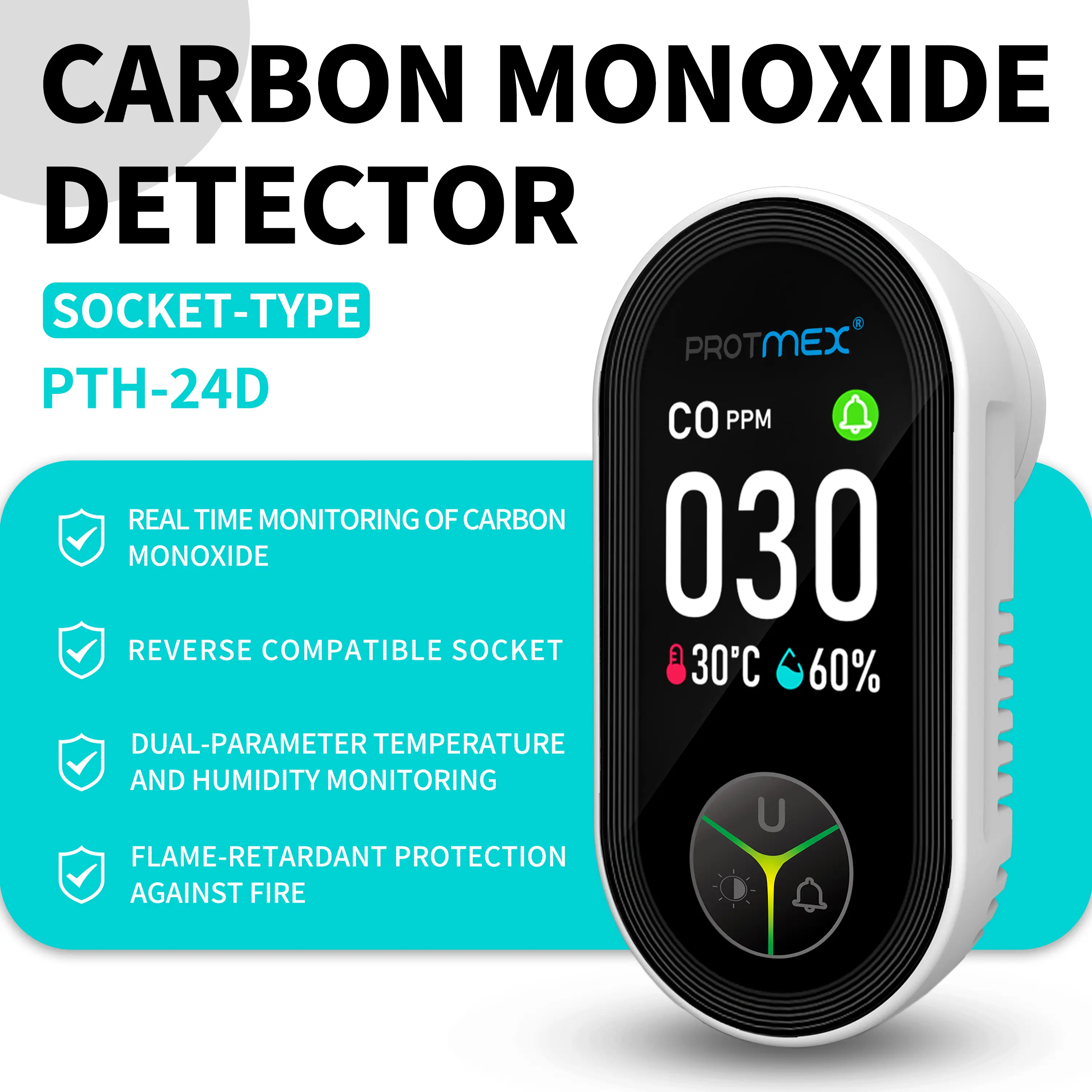 Protmex Portable Carbon Monoxide Detectors & Natural Gas Detector Plug in, Temperature Humidity Sensor Built-in, Gas & CO Monitor Alarm Sound Warning