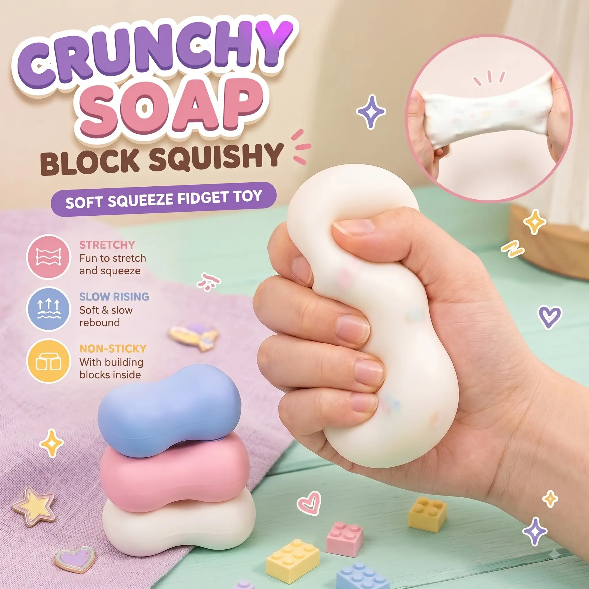 Soap Crunchy Ball Squishy Soap Stress Ball Fidget ToyCrunchy Squeeze Ball Round Blocks Filled ASMR AntiStress Toys for Adults Gift Fidget Balls