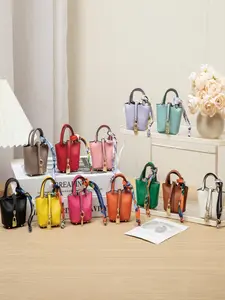 Mini Woven Bag Pendant, High-Quality Leather Keychain Attachment, Colorful Hanging Rope Earphone Storage Bag Charm, Trendy Bag Charms, Ideal Gift for Her