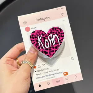Korn Heart Leopard Phone Grip – Pink Aesthetic Phone Holder Stand, Cute Anti-Drop Grip for iPhone Android