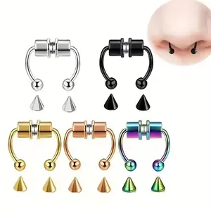 1/2/5count Stainless Steel Magnetic Septum Nose Ring, Body Jewelry for Men