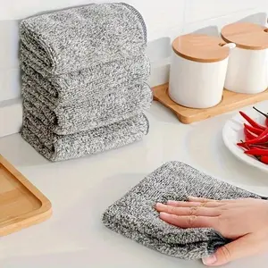 1/5PCS Thickened Gray Bamboo Charcoal Super Absorbent Dishcloth Anti-grease Kitchen Wiping Rags Microfiber Cleaning Cloths