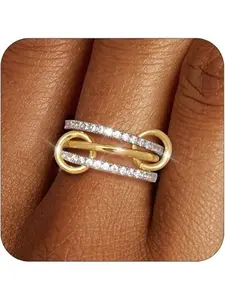 Stainless steel interlocking rings with full diamonds, three rings, four rings, new double-color multi-element style ring