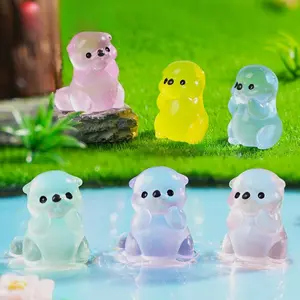 Mini Resin Glow-In-The-Dark Otters, 6/12/24 Pieces, Night Light Figurines, DIY Birthday Party Figure Decor, Magical Party Gifts, Garden Accessories