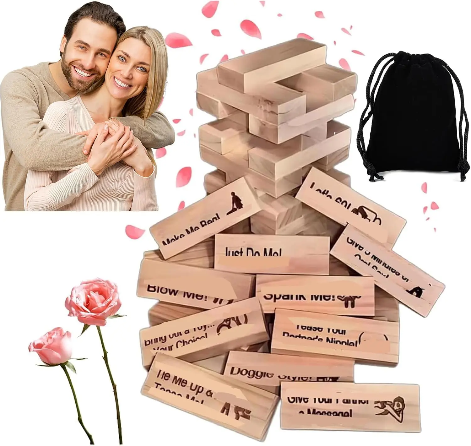 48PCS Stacking Tower Dating Game Gift, Couples Game Night Blocks with Carry Bag, Valentine's Day Party Game, Anniversary Gift, Bridal Shower, Wedding Shower & Couples Activities