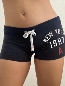 Women's Low Waist Letter Print Graphic Elastic Drawstring Adjustable Shorts Womenswear, Casual Summer Fashion, Comfortable & Stylish Design, Perfect for Daily Wear