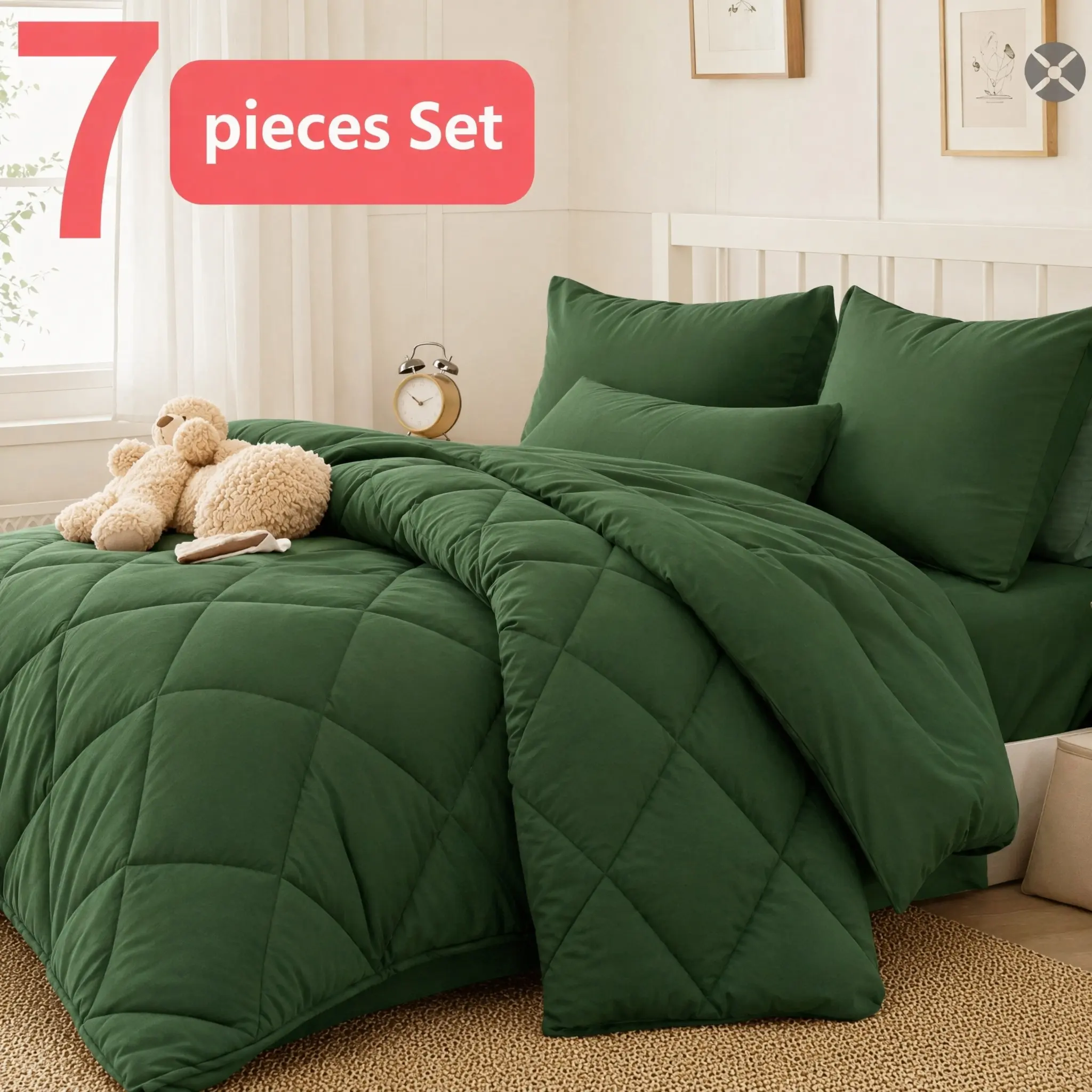 Cosybay 7pcs Bed Set - Soft & Luxurious All Season Bedding Sets Collections (Full/Queen/King, Comforter Queen Size), 15-in Fitted Sheet, Flat Sheet, 2 Pillow Shams, 2 Pillowcases, Machine Washable, for Bedroom, Halloween Gift