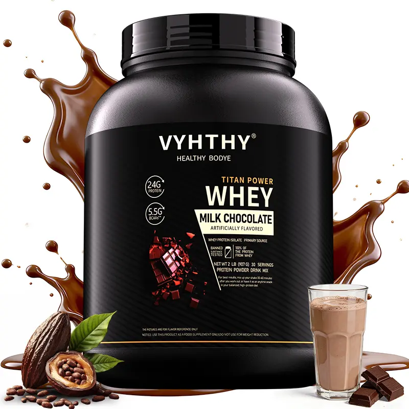 VYHTHY Whey Protein Powder - Indulgent Chocolate Flavor, 24g Protein, 3.5g BCAAs, Sugar-Free, High-Quality Isolate & Concentrate, Supports Muscle Growth-Recovery, Nutrition Supplement for Work, Home or On-the-Go Fitness, Milk, Body Goals, 52 Servings