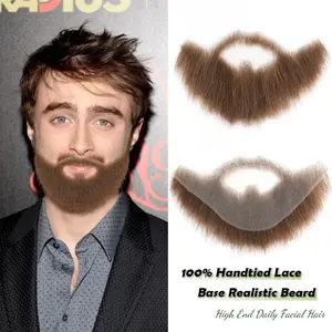 Brown Handmade Lace base Facial Beard Mustache For European White Men Makeup Party Costume Fancy Cosplay Fake Replace System