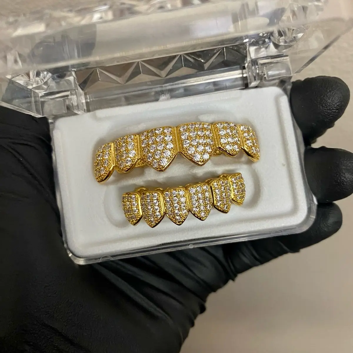 Full Iced Gold Plated Bling Out Top Bottom Hip Hop Grillz Set