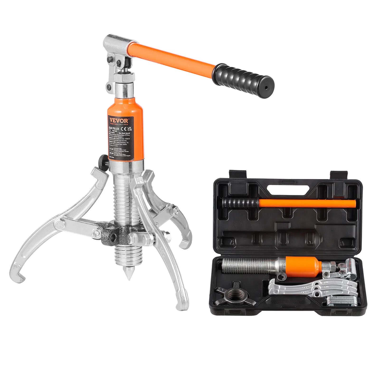 【Summerfinds】VEVOR Hydraulic Gear Puller,5 Ton Max Capacity Wheel Bearing Pulling Separator2 or 3 Jaws PullerVertically and Horizontally8" Jaw Hydraulic Puller with Case for Pulling Hubs
