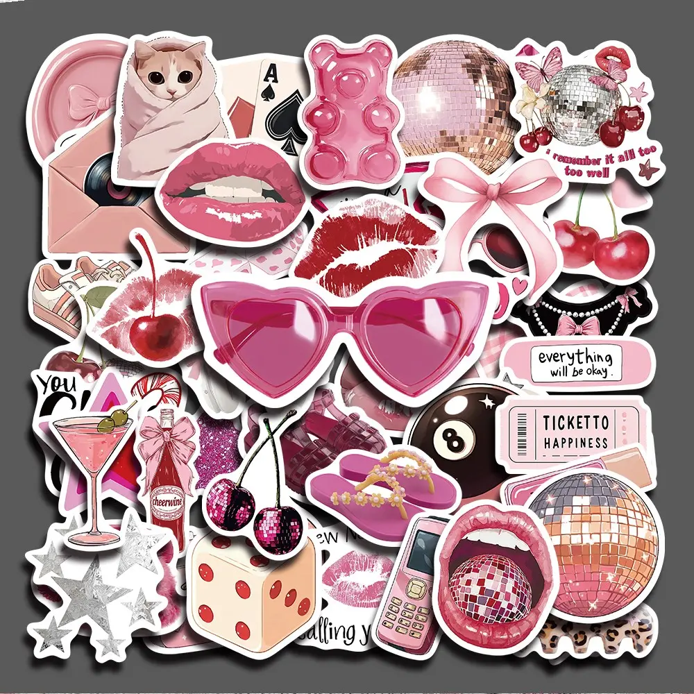 55PCS Pink Downtown Aesthetic Stickers Pack, Urban City Girl Style Art Vinyl Stickers for Cellphone Laptop Water Bottle Phone Case Skateboard Journal Scrapbook DIY Decoration