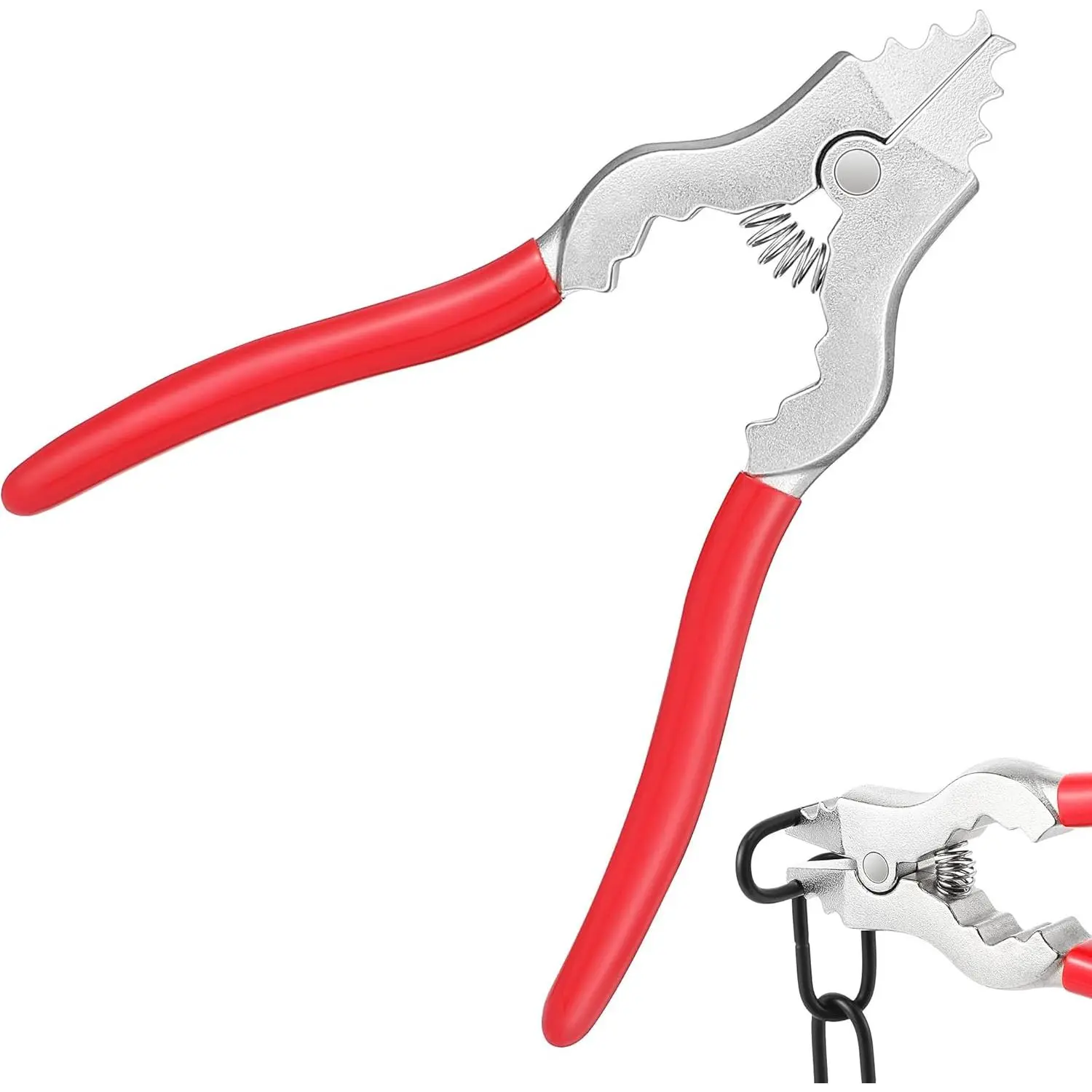 7-Inch Malleable Iron Fixture Link Pliers with Rubber Grip - Compact 1 x Chain Pliers, 3 Positions to Fit Tightly, Opener/Closer/Remover Tool for Chandeliers, Improves Work Efficiency, Red