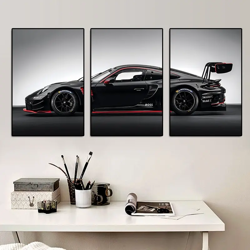 3 Piece Racing Car Series Posters Gt3rs Art Canvas Wall Paintings, Triple Canvas Painting, Living Room Home Decorations, Modern Home Decor, High-Quality Fabric Material Artwork, Decorative Wall Art, Art Print