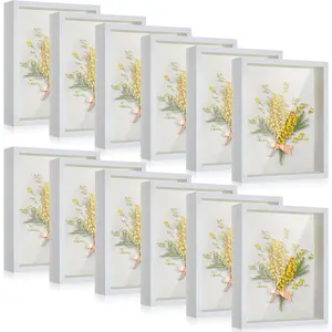 12 count Shadow Box Bulk Display Case Plastic Shadow Box Picture Frame for Photos Flower Wedding Bouquets Pet Memorial Graduation Object Butterfly Tickets Wall Tabletop(5 x 7 Inch, White)