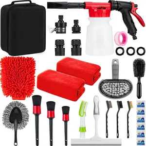 26Pcs Car Wash Cleaning Kit with Foam Gun Sprayer Detailing Brushes Window Water Scraper Tire Brush Towels Complete Interior Exterior Detailing Set for Car