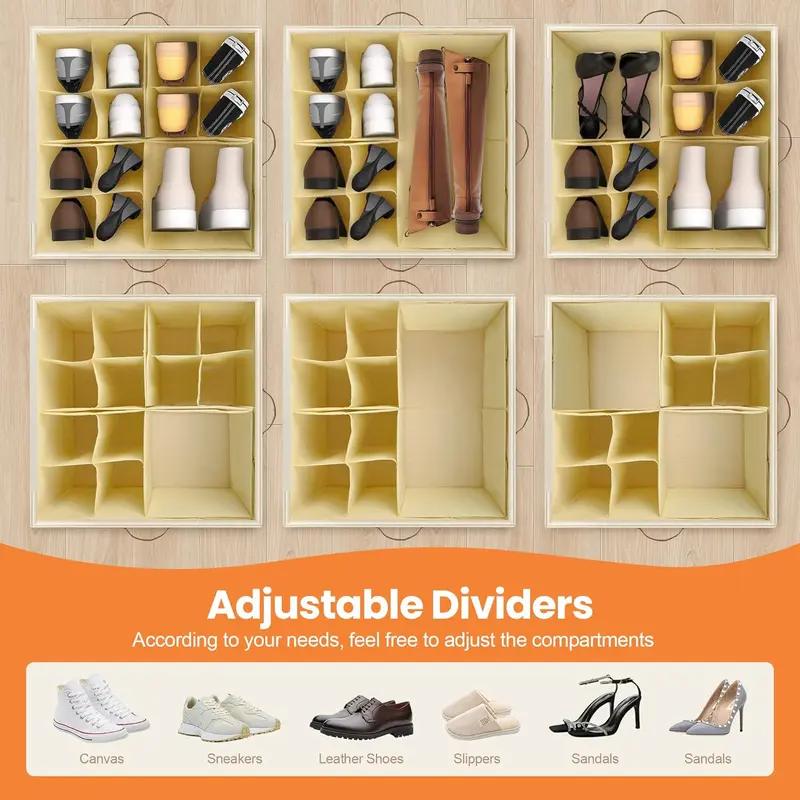 Shoe Organizer for Closet – Fits Up to 8–16 Pairs, Fabric Shoe Storage Bins with Clear Cover, Adjustable Dividers, Foldable Space-Saving Box Compartment Racks Shelf (Beige), Perfect for Back to School & Mother’s Day Gift