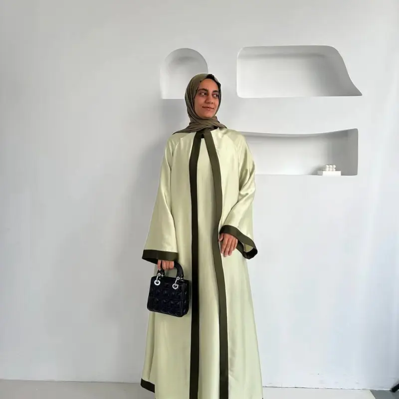 Muslim Women's Alzahra High-Neck Abaya, 2-Piece Satin Modest Set