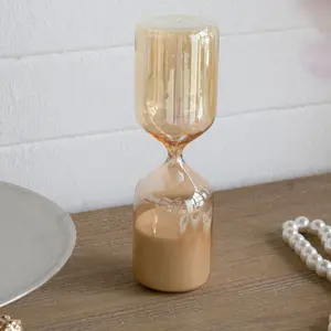 30-Minute Amber Glass Hourglass Modern Decorative Sand Timer for Home Office Desk 8" Tall Shimmering Finish White Sand Timer