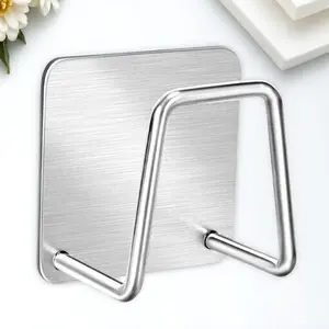 4-Pack Stainless Steel Sponge Holder, No-Drill Adhesive Wall Mount, Waterproof Rustproof Anti-Mold Antibacterial, Dishwasher Safe Easy Install Rack, Bathroom Storage Rack