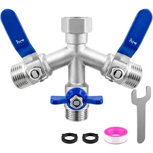 Garden Hose Splitter, 304 Stainless Steel 2 Way Hose Splitter with Long Handle, Heavy Duty Hose Y Spigot Splitter with Shutoff Valves, 3/4" GHT Thread Outdoor Faucet Splitter
