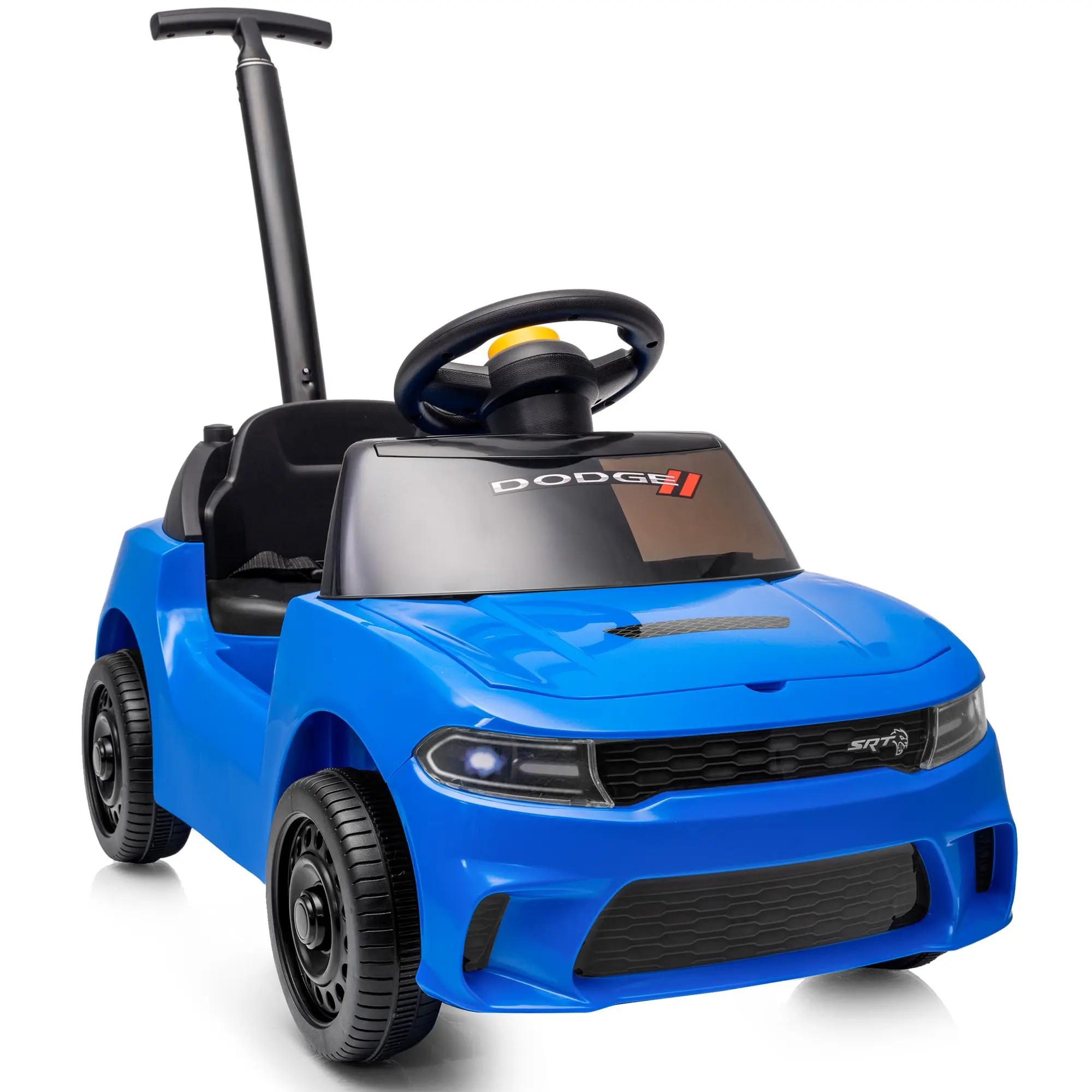 Outfunny #backtoschool Officially Licensed Dodge Toddller Push Car with Adjustable Handle, Hidden Storage & Safety Belt, Ride On Car for Kids 12-30 Months, 44lbs Capacity