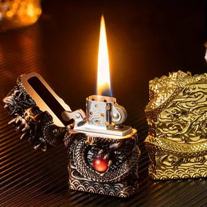 Windproof Carving Dragon  Lighter – Refillable Oil Metal Lighter, Heavy Duty, Gift Box,   Cool Collectible Decor for Men (No Fuel