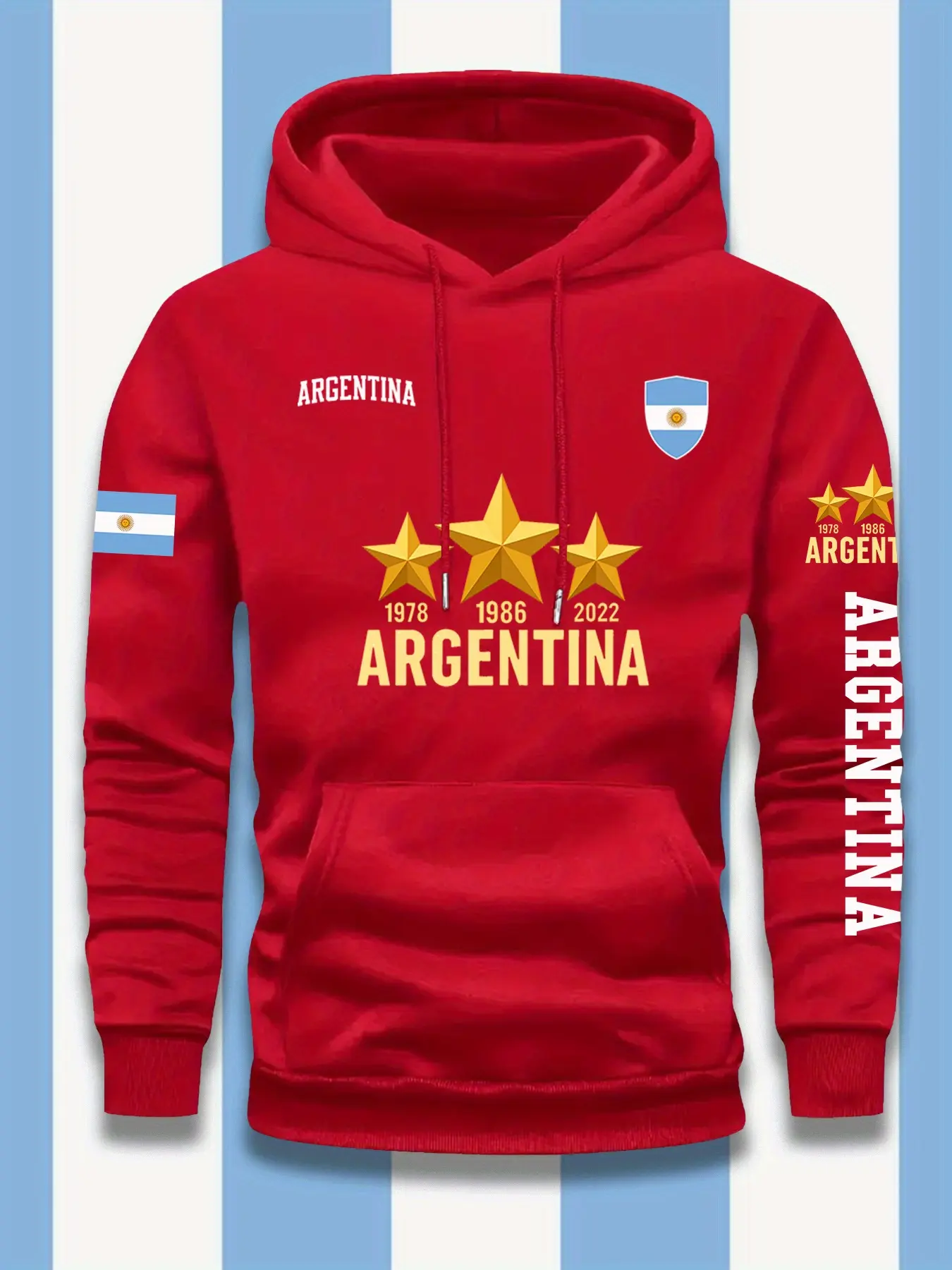 Men's Argentina Flag Hoodie, Patriotic Football Design, Loose Fit Casual Pullover, Sporty Style, Geometric Pattern, Fall & Winter
