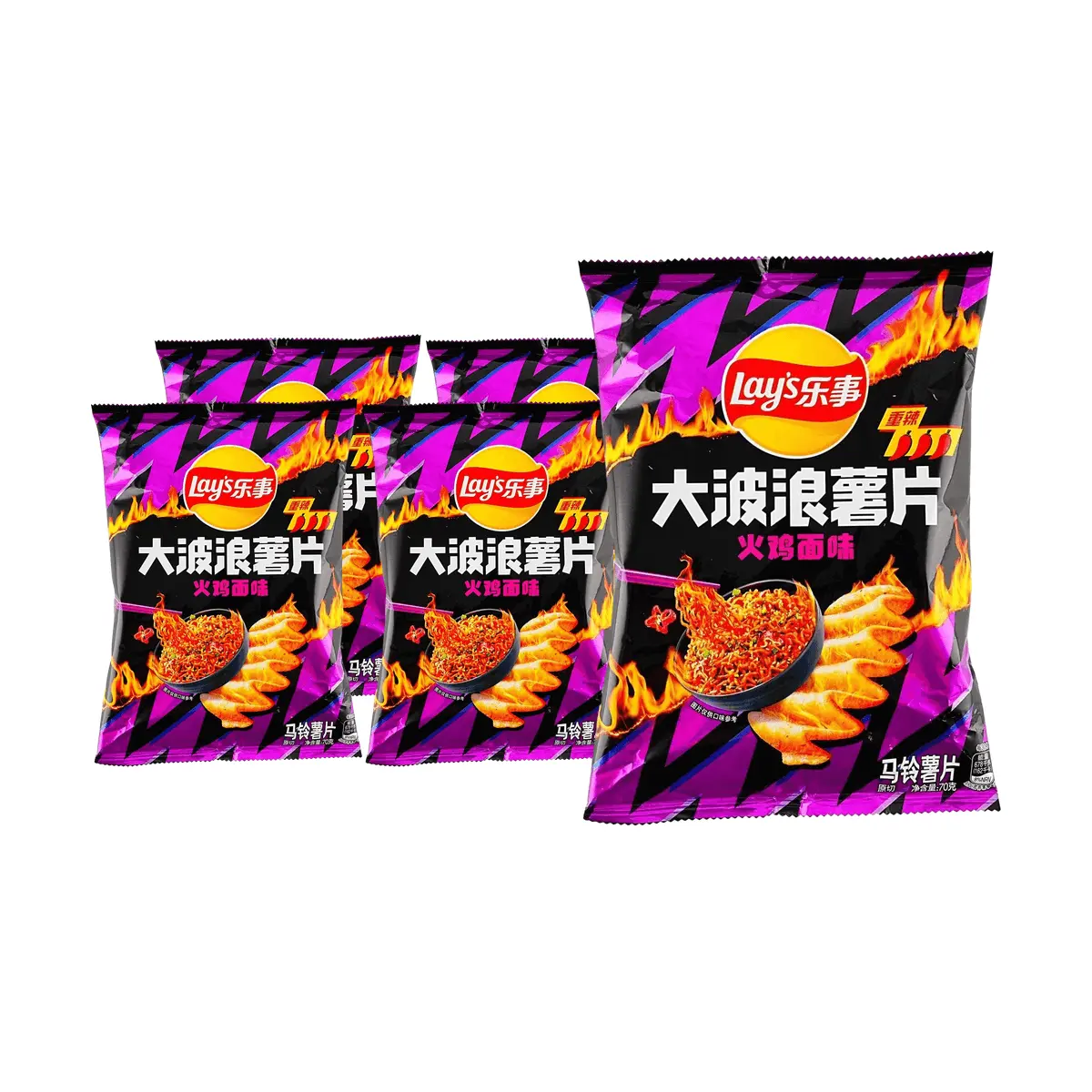 5 Pack Lay's Wavy Chips Buldak Spicy Chicken 2.47oz Each - Korean Fire Noodle Flavor, Hot Crunchy