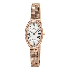 Porsamo Bleu Eloise Oval Women’s Quartz Watch – Rose Gold Tone Stainless Steel, Guilloché Dial with Topaz Design – SR626SW Silver Oxide Battery | Model 1352CELS