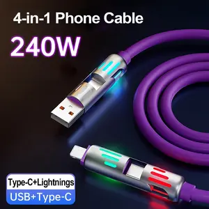 4-In-1 Fast Charging Cable Set, Multi Charger Cable, 240w PD Quick Charge, Compatible with iPhone 16 Pro Max, iPad Mini Samsung Tablets, 1 Meter Data Line, Fast Charger Set