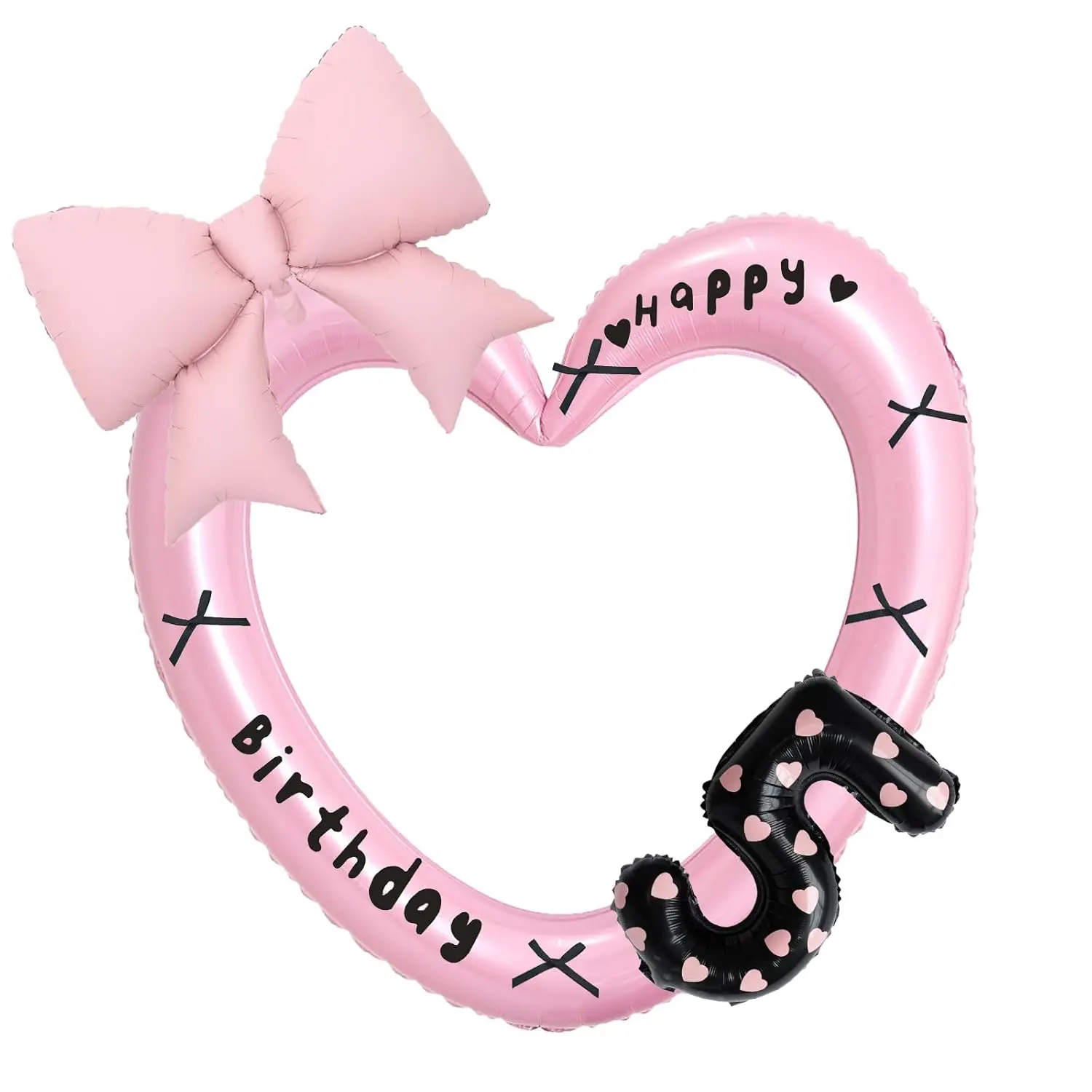 5th Birthday Balloon Kit, Pink Heart, Bow, and Number 5 Balloons for Party Decorations