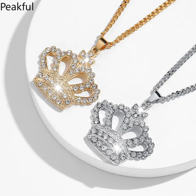 Unisex Sparkling Crown Necklace, popular bling pendant covered with dense rhinestone in gorgeous design. Classic couple accessory with exquisite polishing, great for everyday collocation, weekend outings and romantic holiday matching.