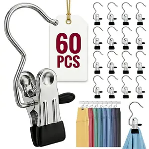 Anti-Rust Stainless Steel Non-Slip Clothespins with Waterproof Socks Hooks, 20/30/60-Count Lightweight Hangers, Space-Saving Hat Organizer for Closet Organization, Home Storage for Pants & Travel Laundry