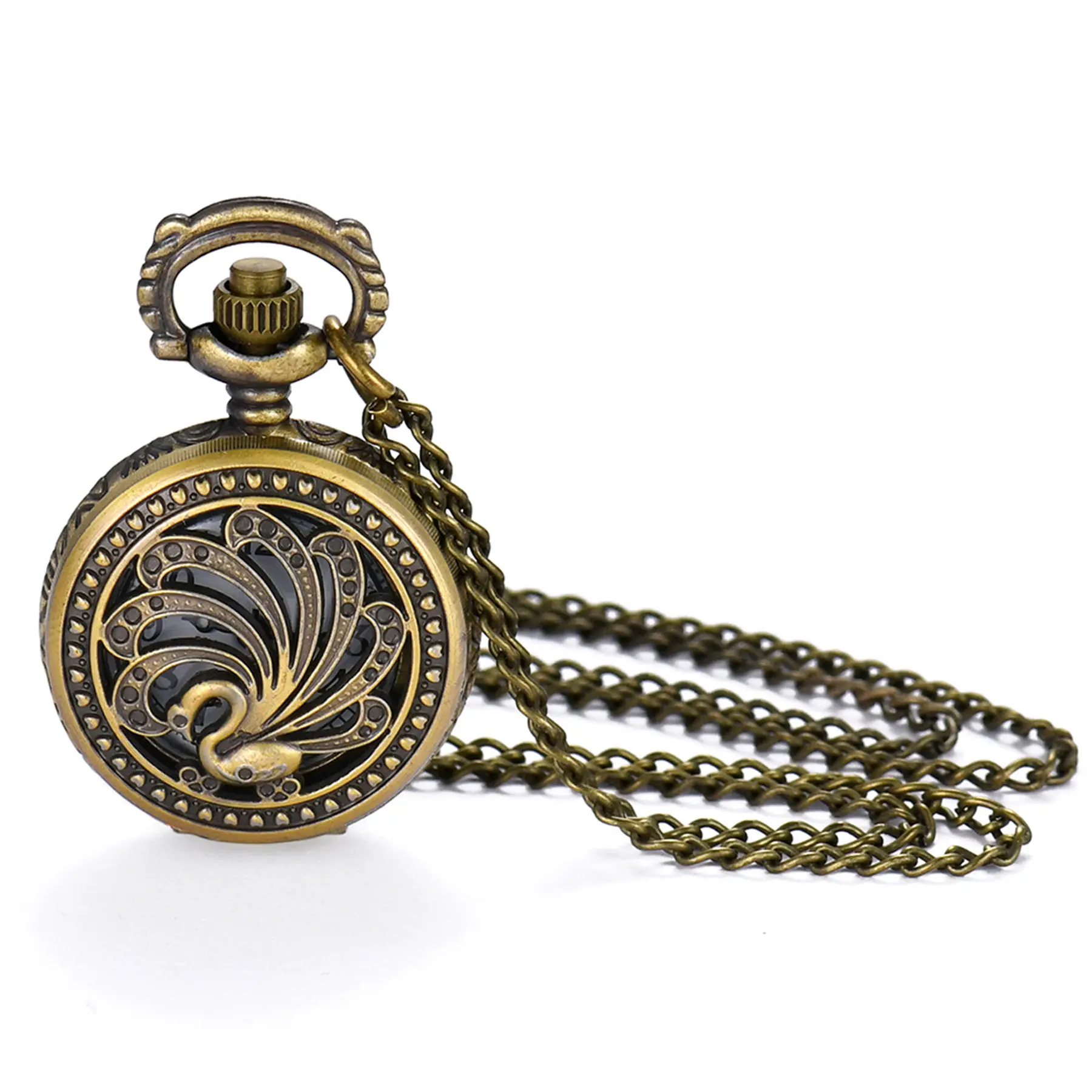 OIDEA Art Inspired Pocket Watch, Antique Bronze Metal Necklace for Women with Openwork Peacock Case, Quartz Movement, Art Inspired Pocket & Fob Watches, Bronze Metal Pocket & Fob Watches