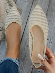 Women's Elegant Pointed Toe Flat Knit Shoes, Walking Shoes, Casual Slip-On Textile Sneakers, Comfortable All Season Footwear for Daily Wear, Knit Flats, Summer Flat