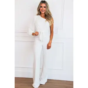 Steal the Show One Shoulder Sequin Jumpsuit: White