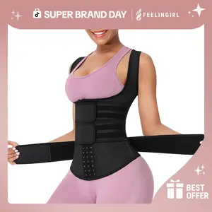 FeelinGirl Plus Size Waist Trainer Vest With 3 Rows of Eye and Hook Compression Cotton Shapewear Womenswear  Comfort Straps matt  waist Spandex Day Waist Trainer Super Brand Day #Summervibes
