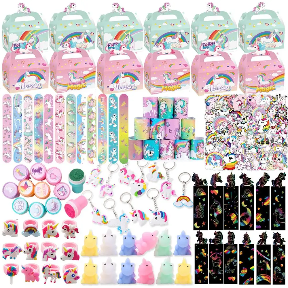 Unicorn Party Supplies, 134pcs/set Unicorn Party Favors Assortment, Scene Decoration, Party Gift Box Decoration Supplies, Some Accessories Random, Party Favor Packs